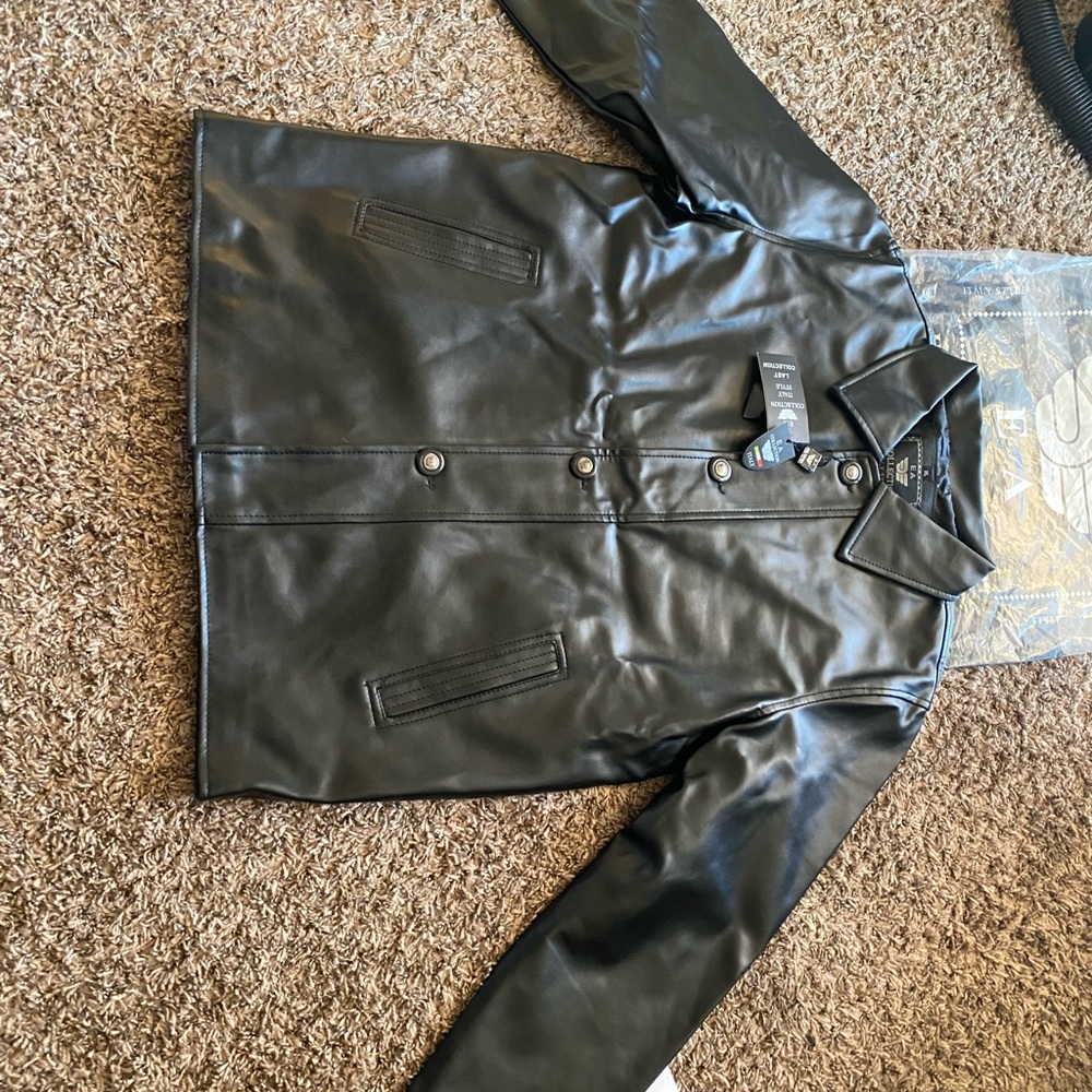 NWT New EA Collection Italy Style Men's Size XL Casual Black Faux Leather Jacket